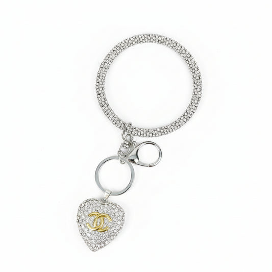 Rhinestone Bangle Keychain with Heart Charm