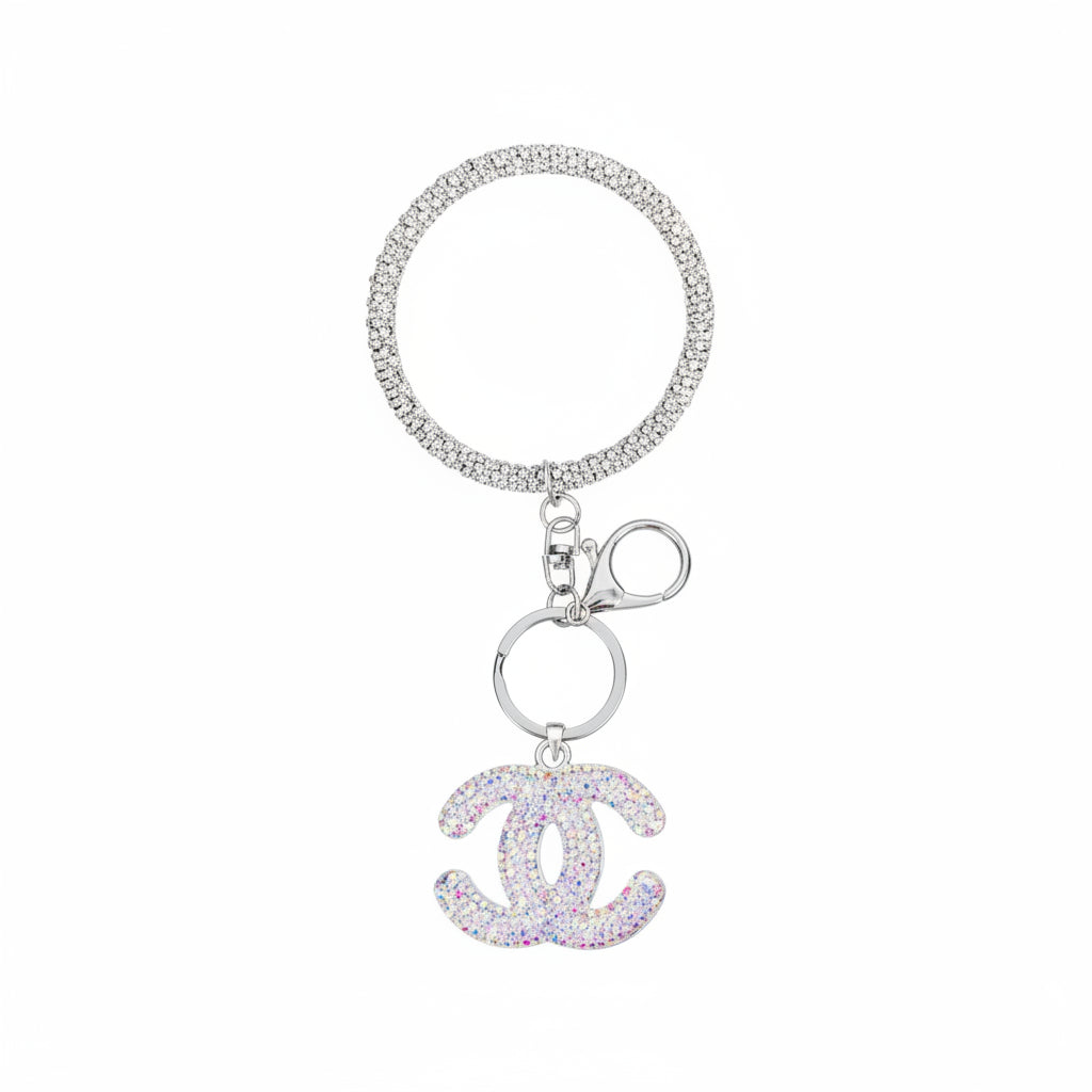 Rhinestone Bangle Keychain with Glitter CC Charm