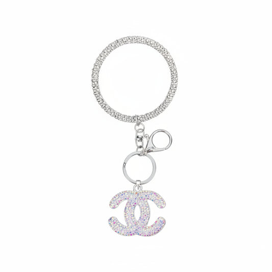 Rhinestone Bangle Keychain with Glitter CC Charm