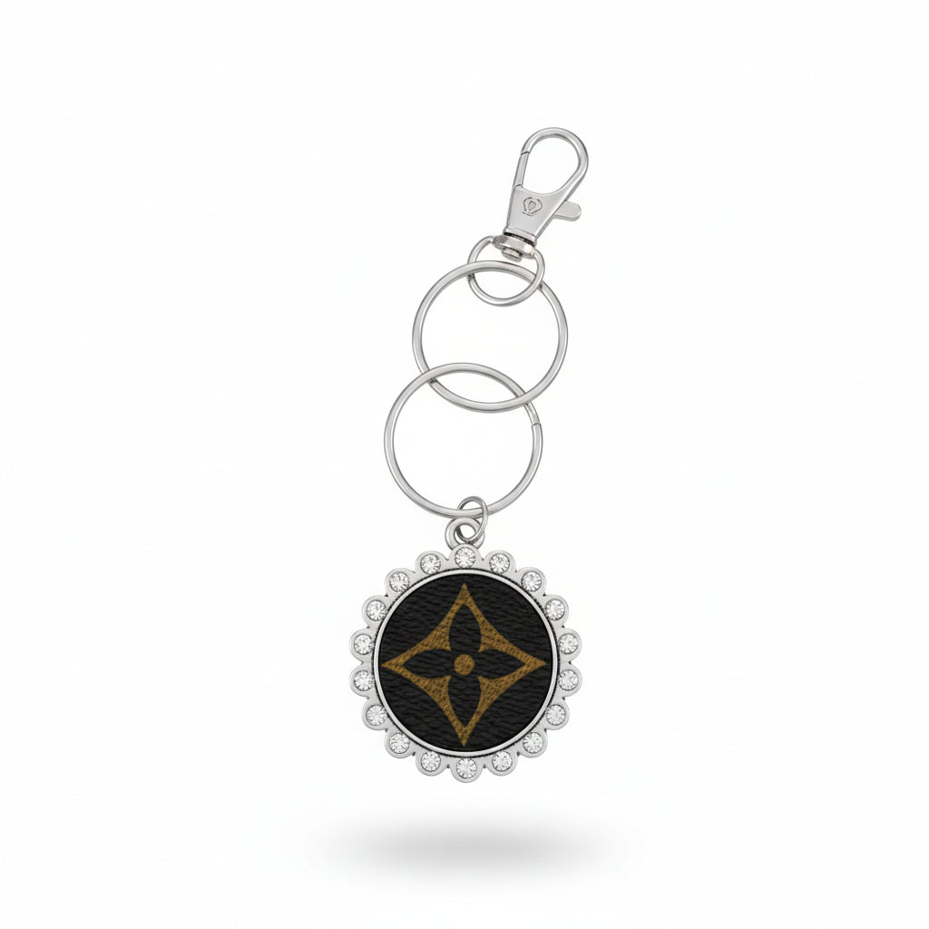 Silver Rhinestone Medallion Keychain
