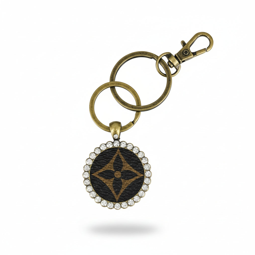 Antique Bronze Rhinestone Medallion Keychain