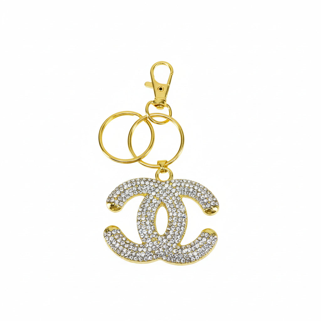 Gold Rhinestone CC Keychain