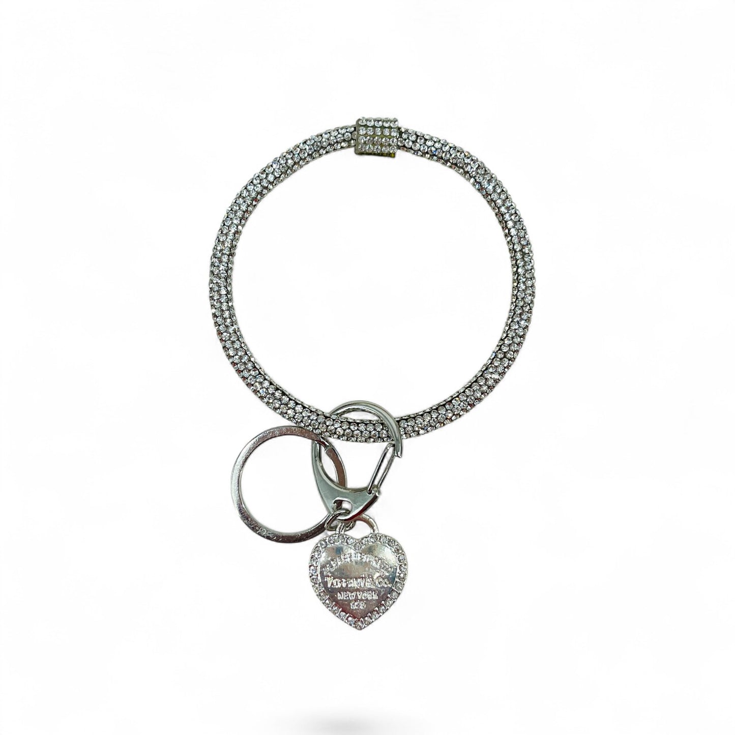Silver Rhinestone Bangle Wristlet Keychain with Charm