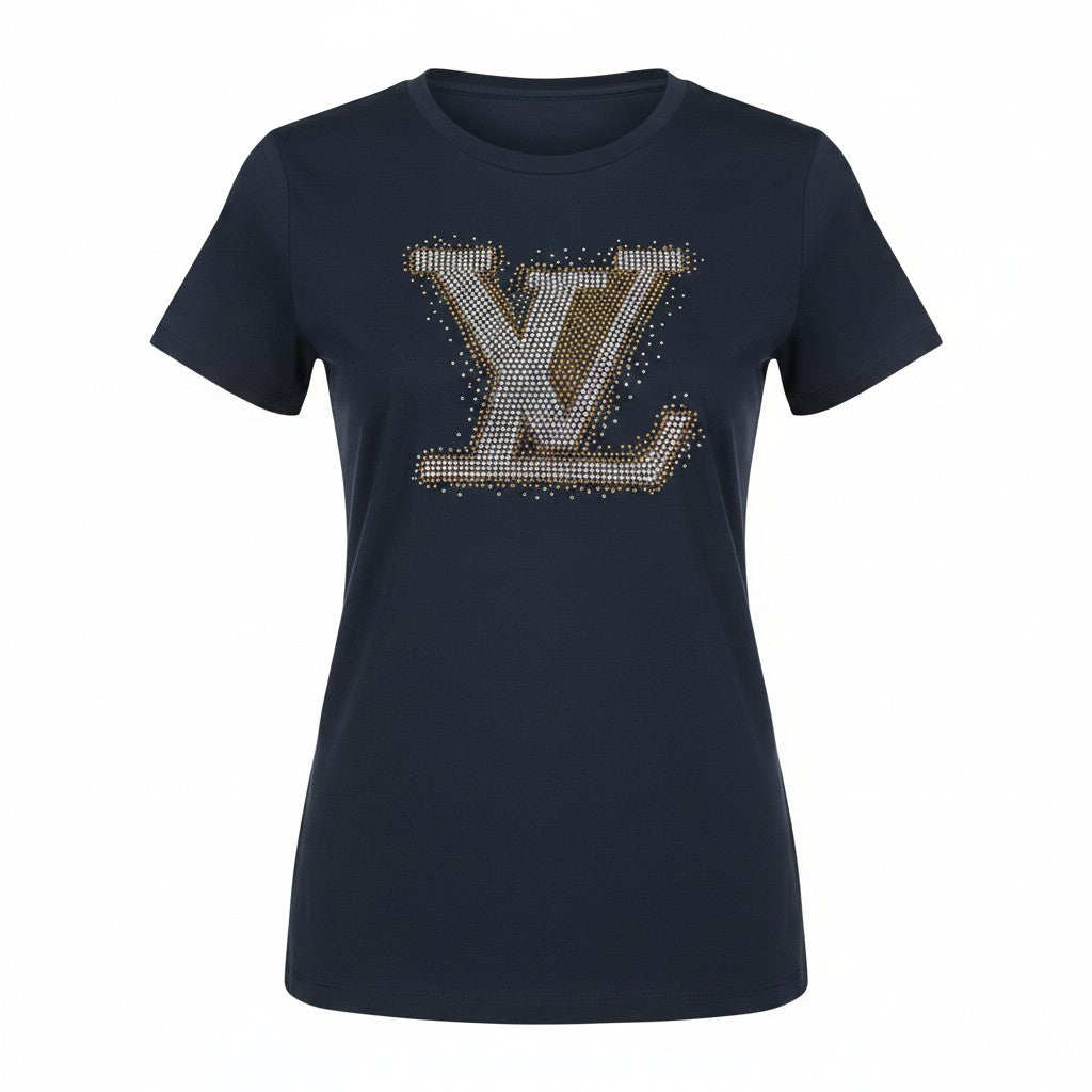 Black Rhinestone Monogram Tee