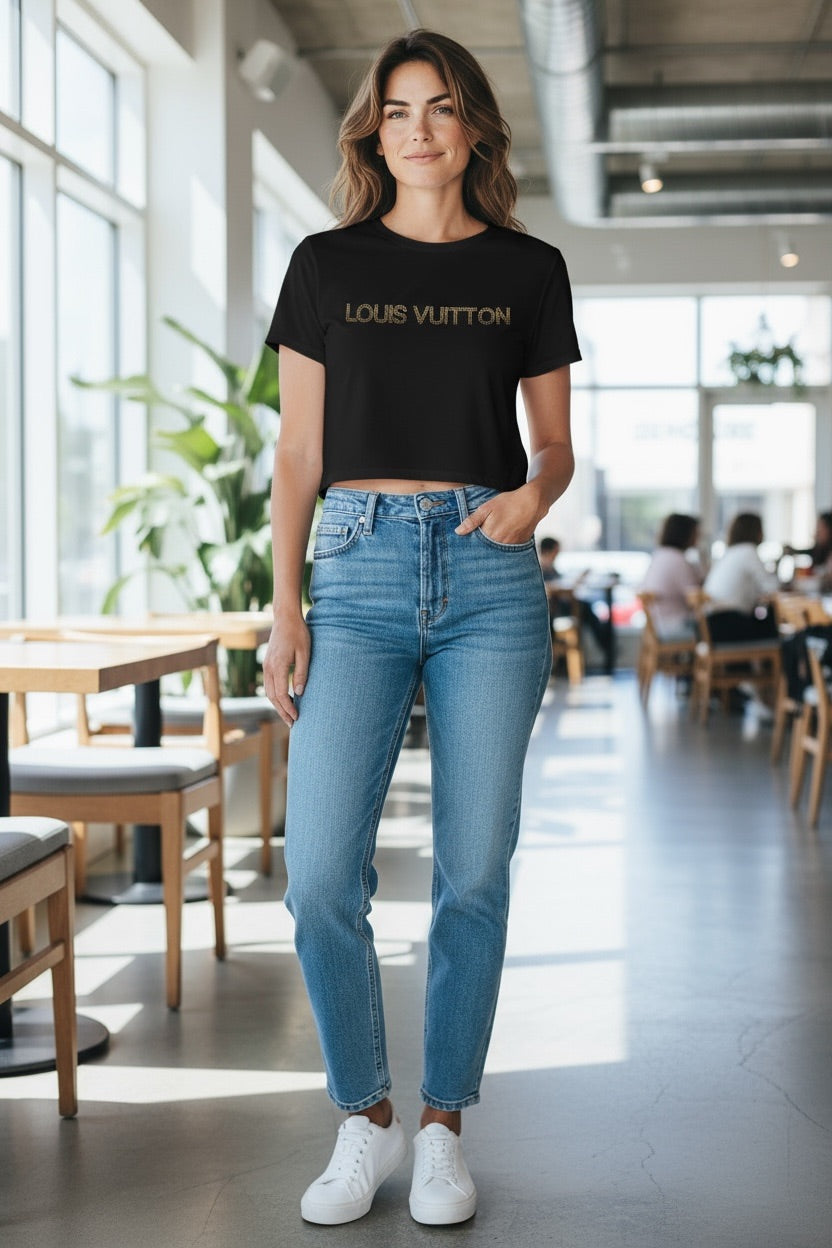 Black Rhinestone Logo Crop Tee