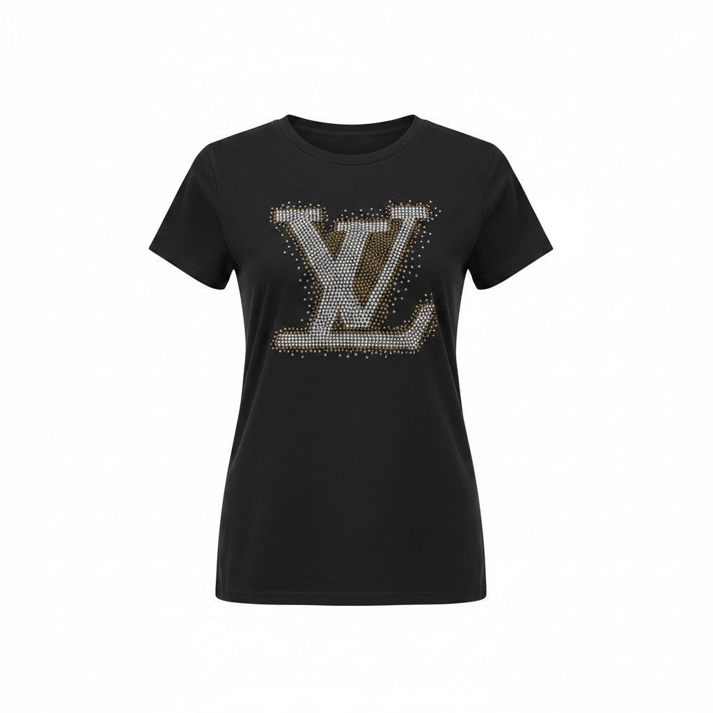 Black Rhinestone Monogram Tee