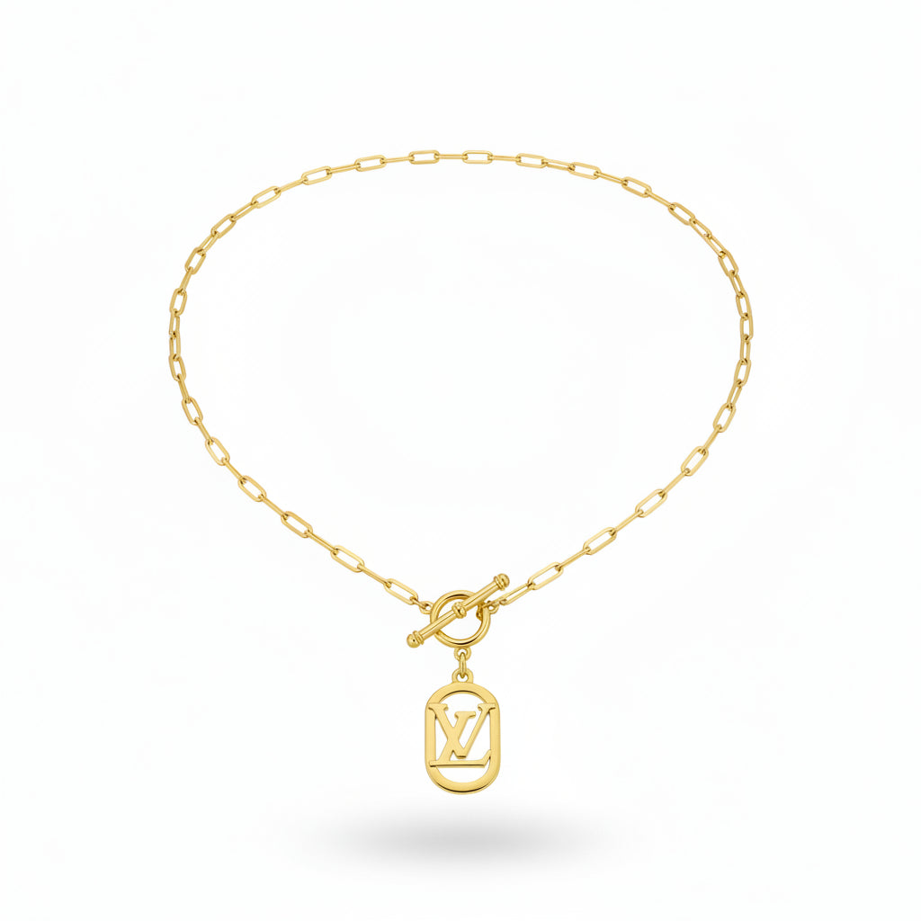 Golden Toggle Link Necklace with Monogram Drop