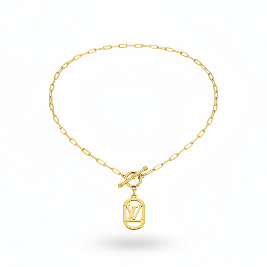 Golden Toggle Link Necklace with Monogram Drop