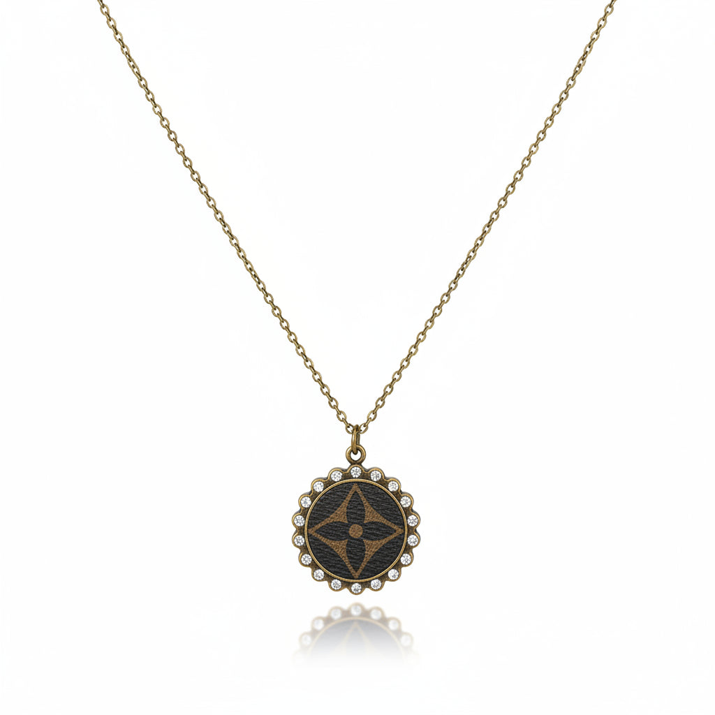 Antique Bronze Halo Medallion Necklace in Noir Bloom