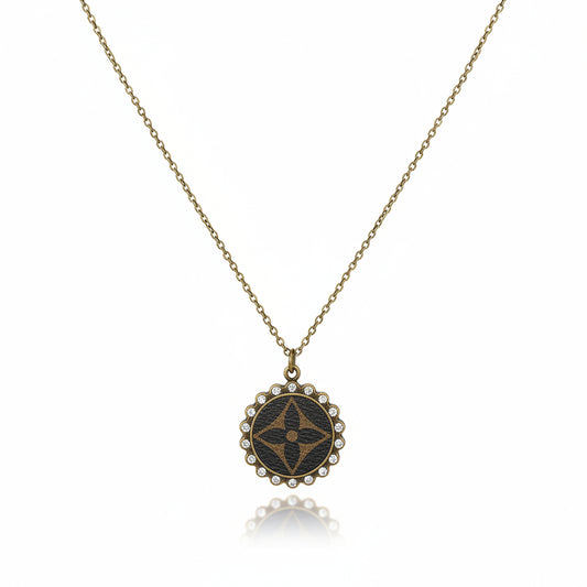 Antique Bronze Halo Medallion Necklace in Noir Bloom