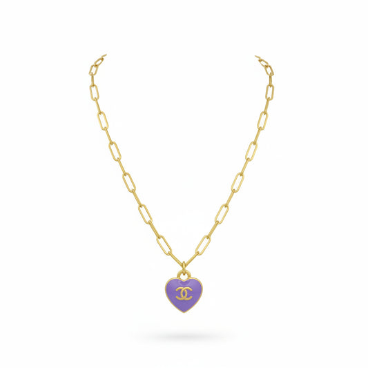 Amethyst Heart Charm Link Necklace