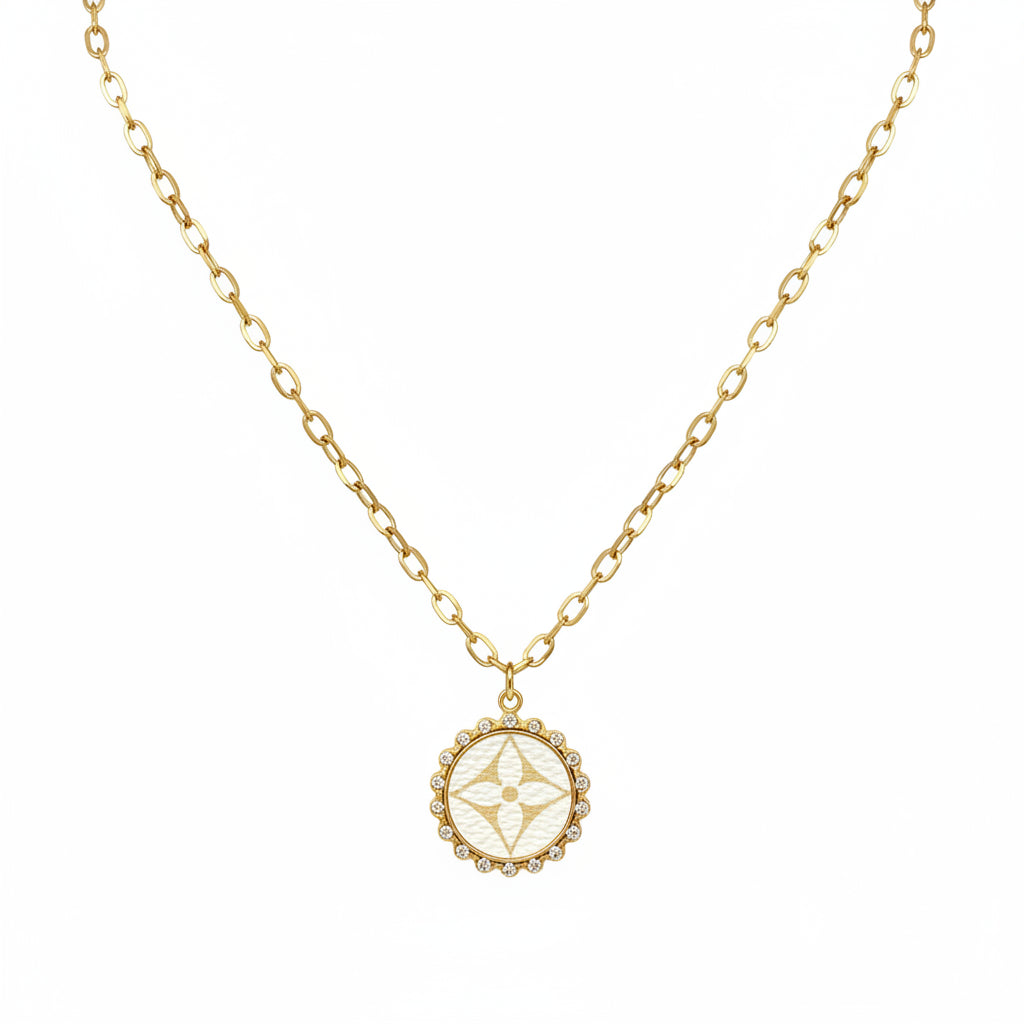 Ivory Starburst Halo Pendant Necklace in Gold
