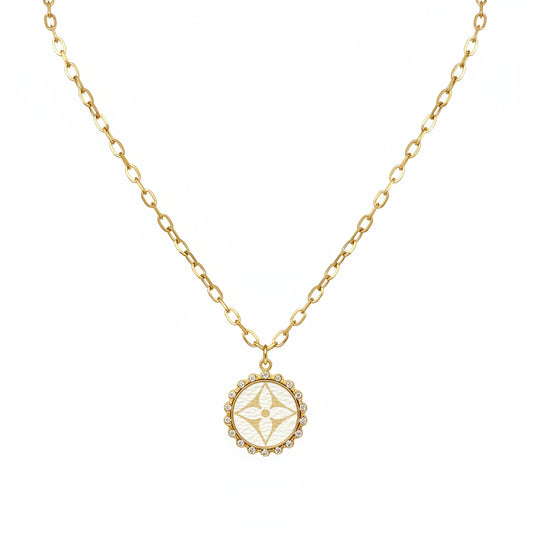 Ivory Starburst Halo Pendant Necklace in Gold