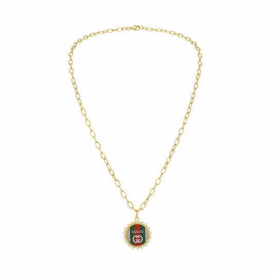 Signature Stripe Halo Medallion Necklace