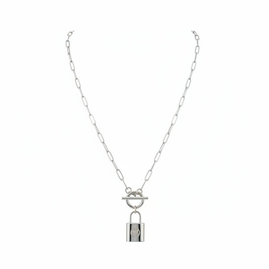 Silver Luxe Toggle Necklace with Lock Charm