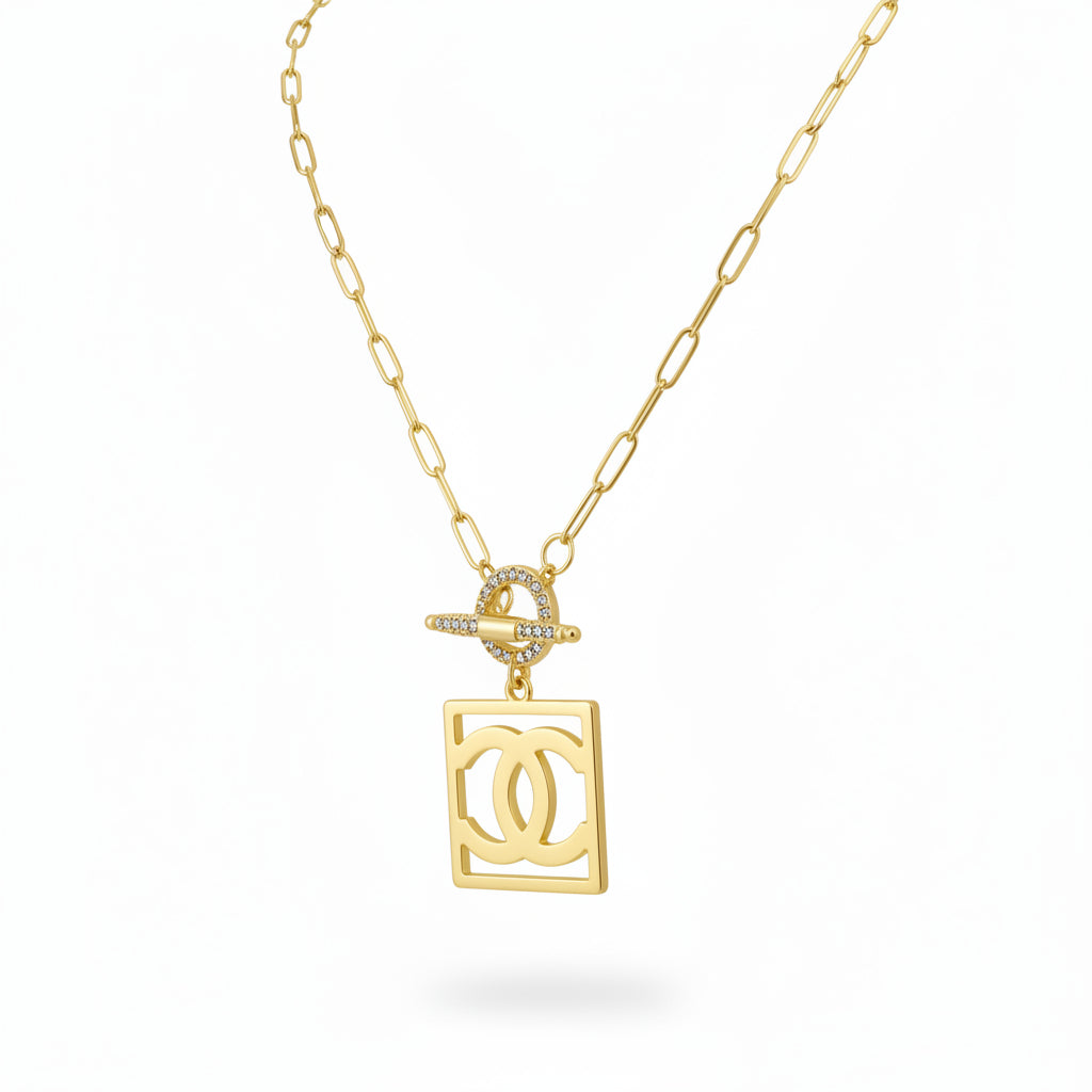 Pave Toggle Link Necklace with Icon Pendant