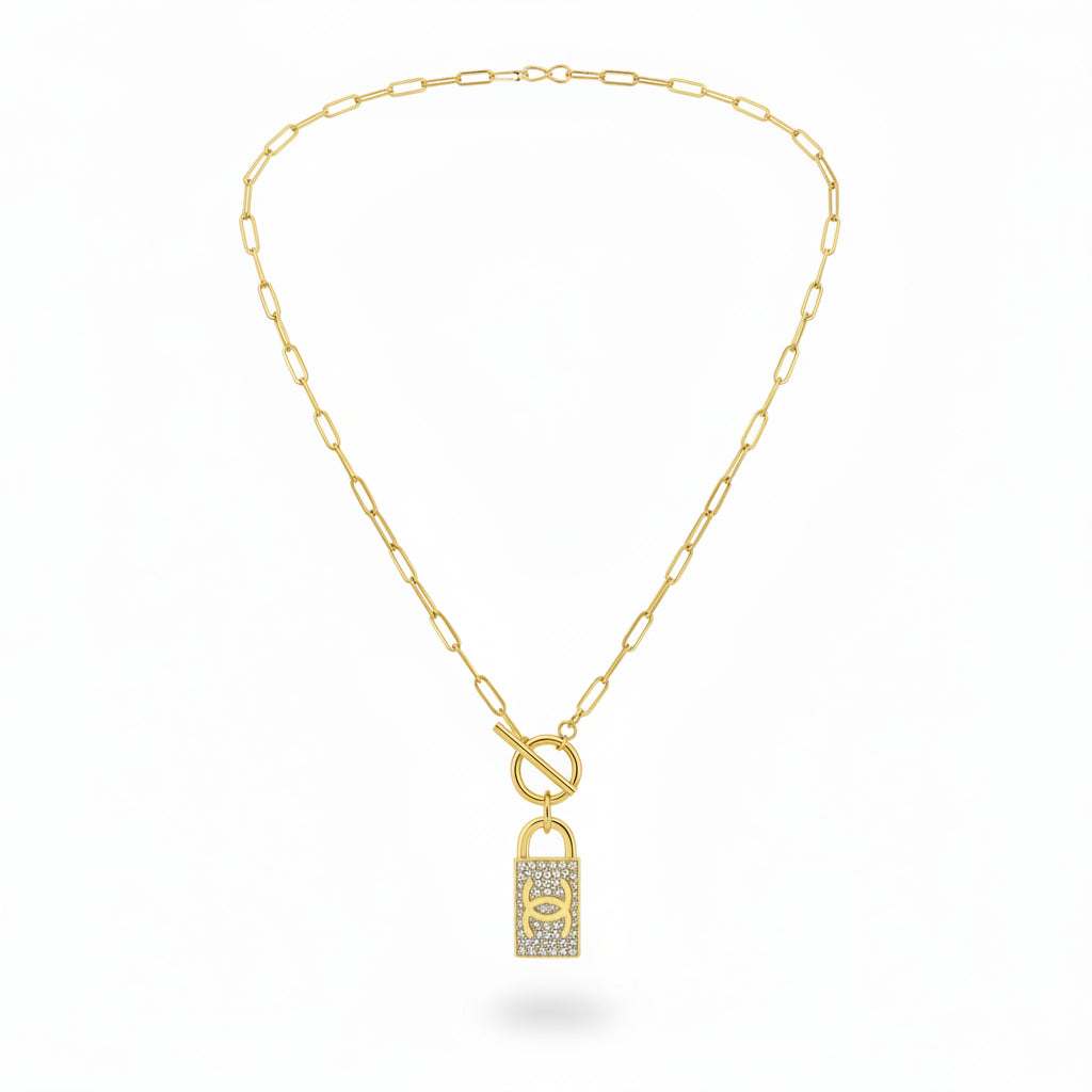 Pave Lock Toggle Link Necklace
