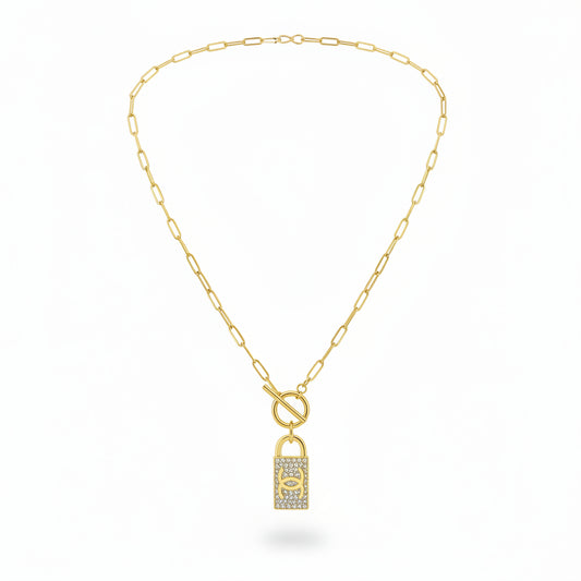Pave Lock Toggle Link Necklace