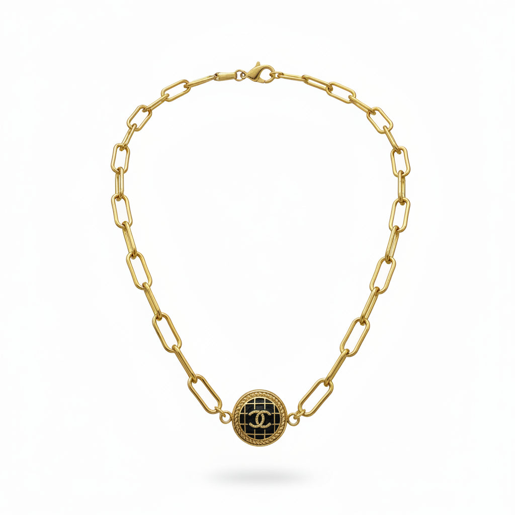 Black Medallion Link Necklace