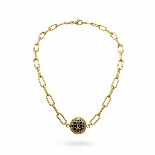 Black Medallion Link Necklace