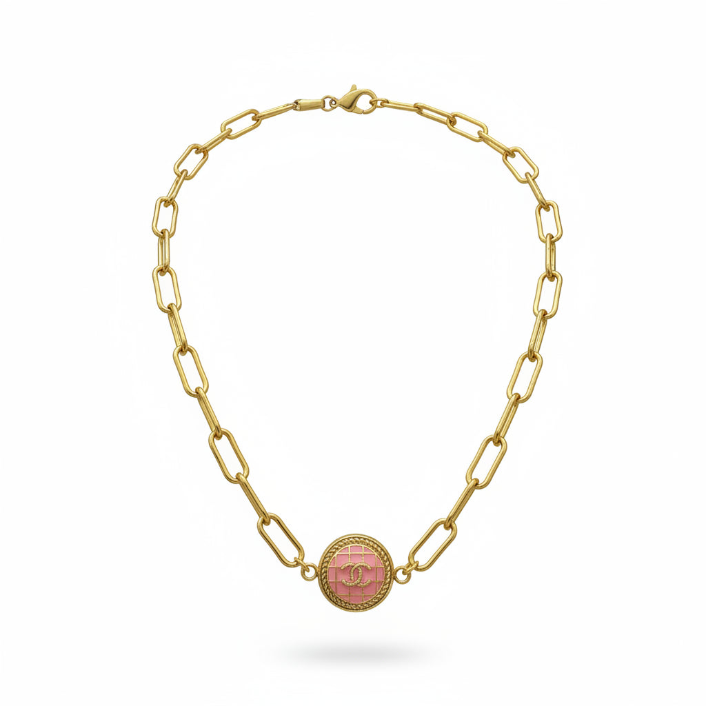 Pink Medallion Link Necklace
