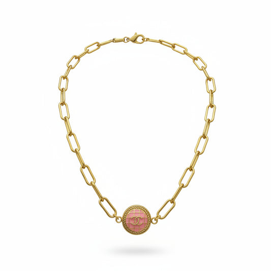 Pink Medallion Link Necklace