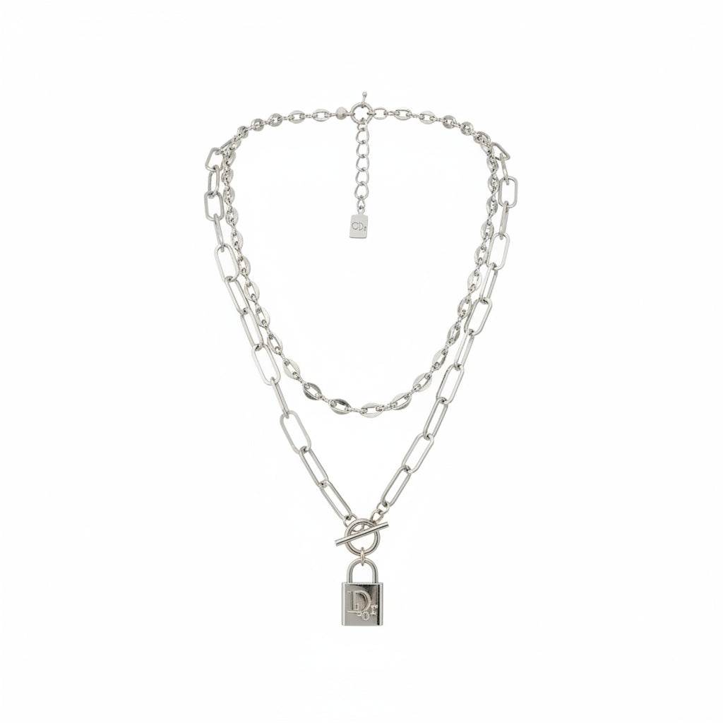 Layered Coffee Bean & Paperclip Necklace with Toggle Lock