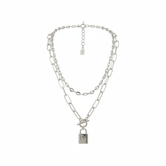 Layered Coffee Bean & Paperclip Necklace with Toggle Lock
