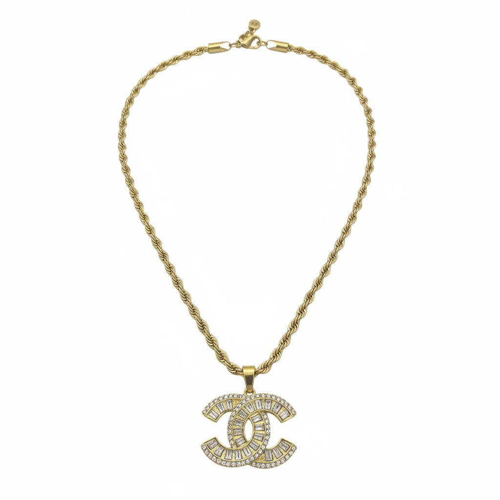 Gilded Rhinestone Icon Rope Chain Necklace