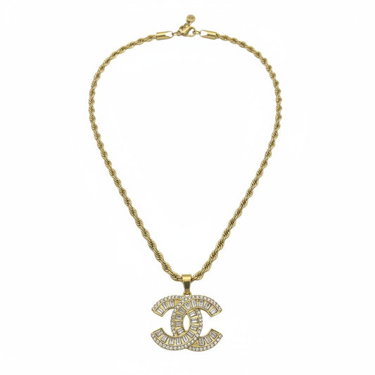 Gilded Rhinestone Icon Rope Chain Necklace
