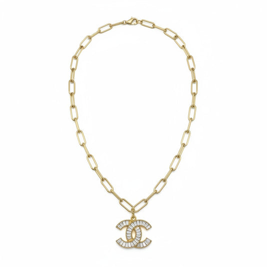 Gilded Rhinestone Icon Paperclip Chain Necklace