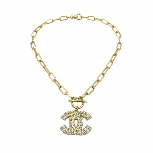 Gilded Rhinestone Icon Toggle Chain Necklace