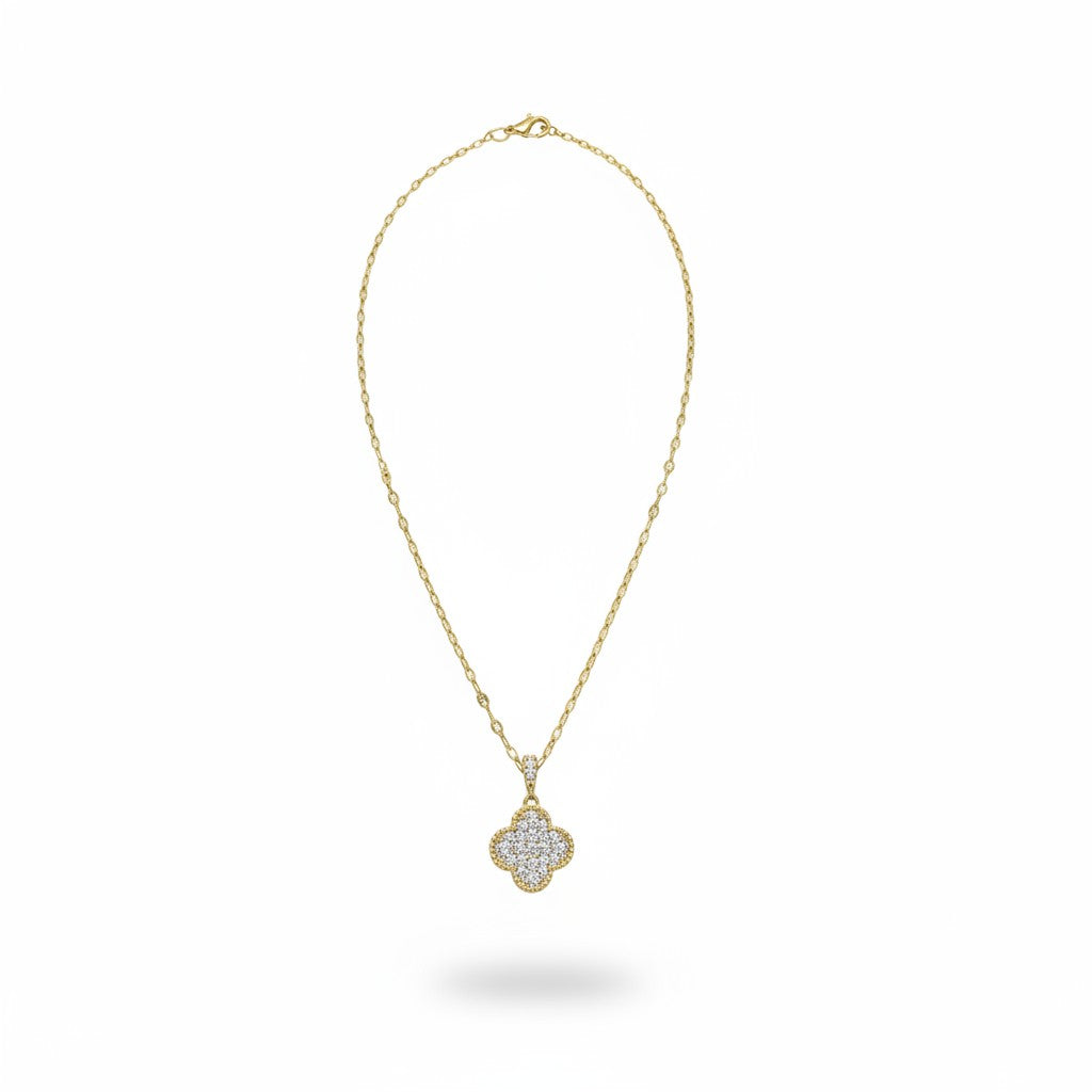 Gilded Pavé Clover Charm Necklace