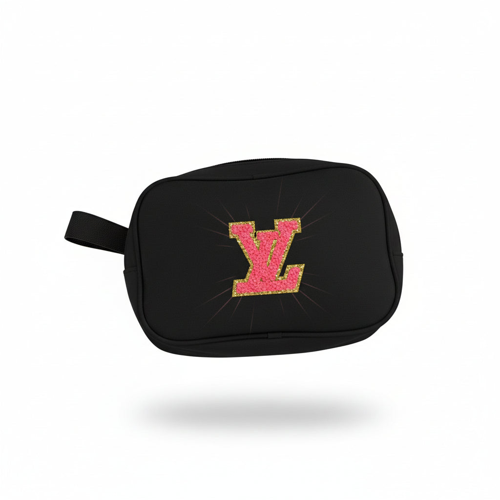 Black Belt Bag with Pink & Gold LV Patch