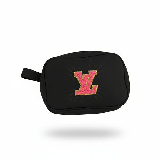 Black Belt Bag with Pink & Gold LV Patch