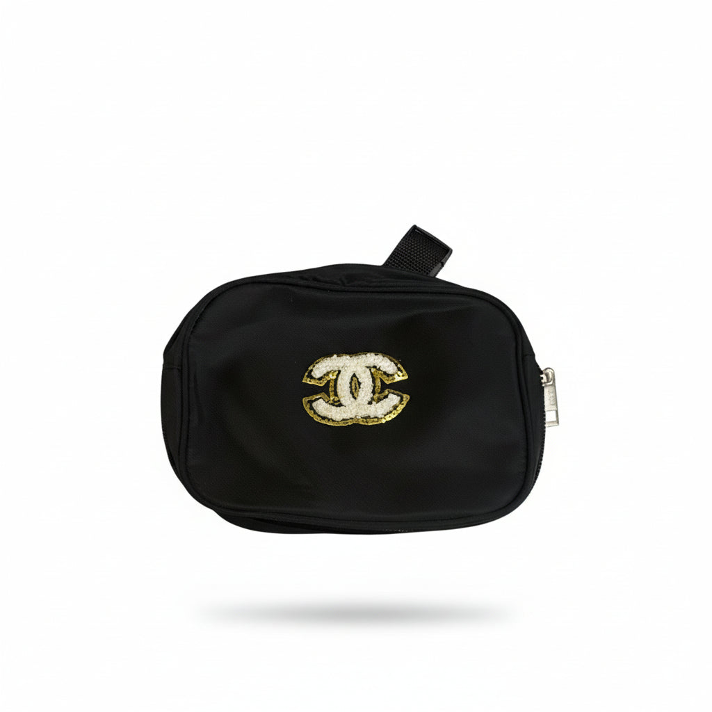 Black Belt Bag with White & Gold CC Patch
