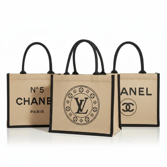 Double-Sided Boutique Two-Tone Burlap Tote