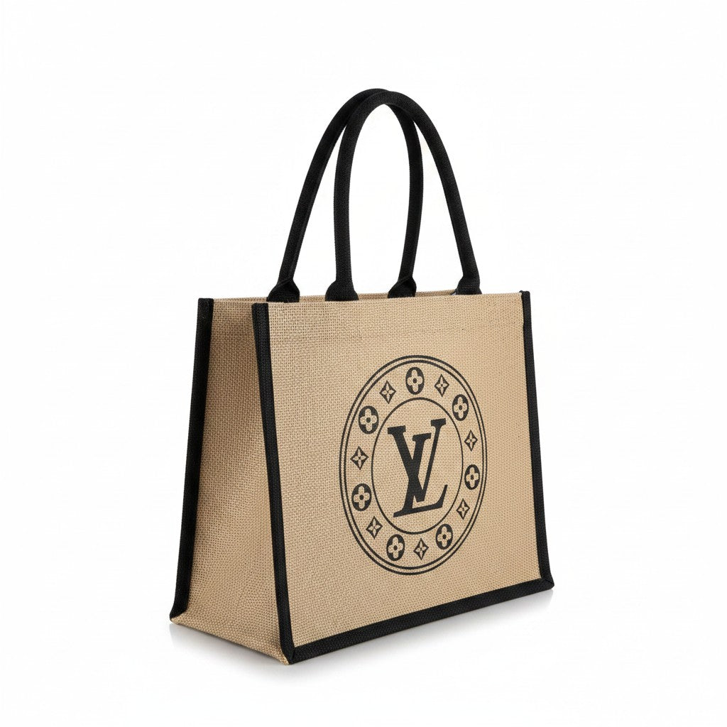 Double-Sided Boutique Two-Tone Burlap Tote