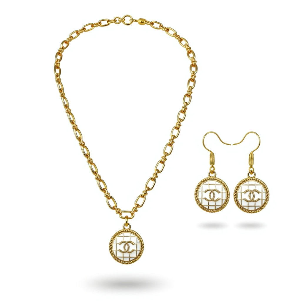 Anchor Chain Medallion Necklace & Earring Set