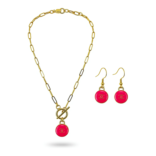 Hot Pink Toggle Necklace & Earring Set
