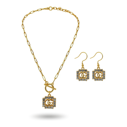 Rhinestone Frame Toggle Necklace & Earring Set