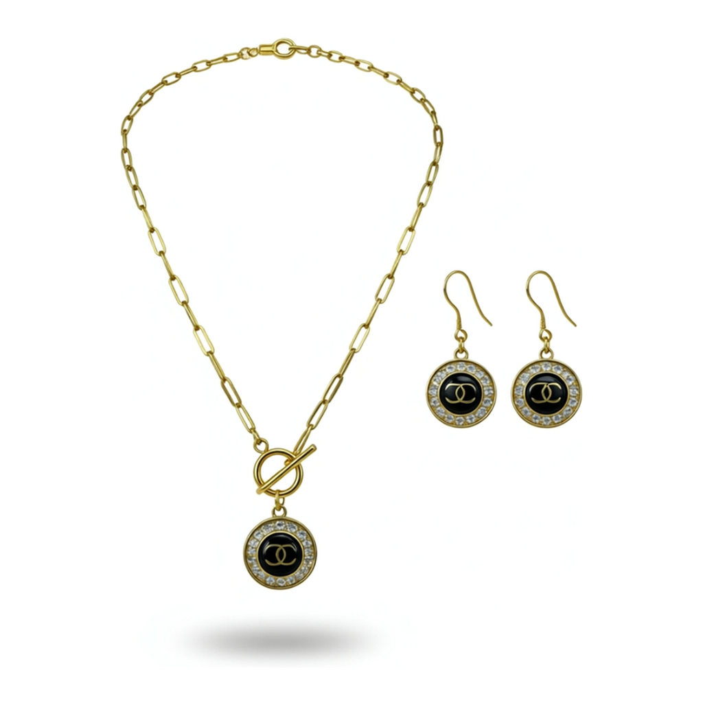 Black Halo Toggle Necklace & Earring Set