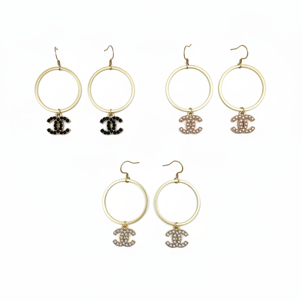 Sparkle Charm Brushed Hoop Drop Earrings