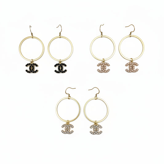 Sparkle Charm Brushed Hoop Drop Earrings