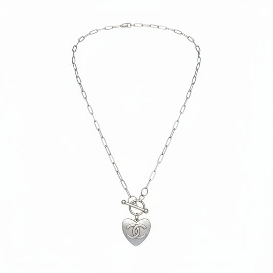 Silver Heart Toggle Paperclip Necklace