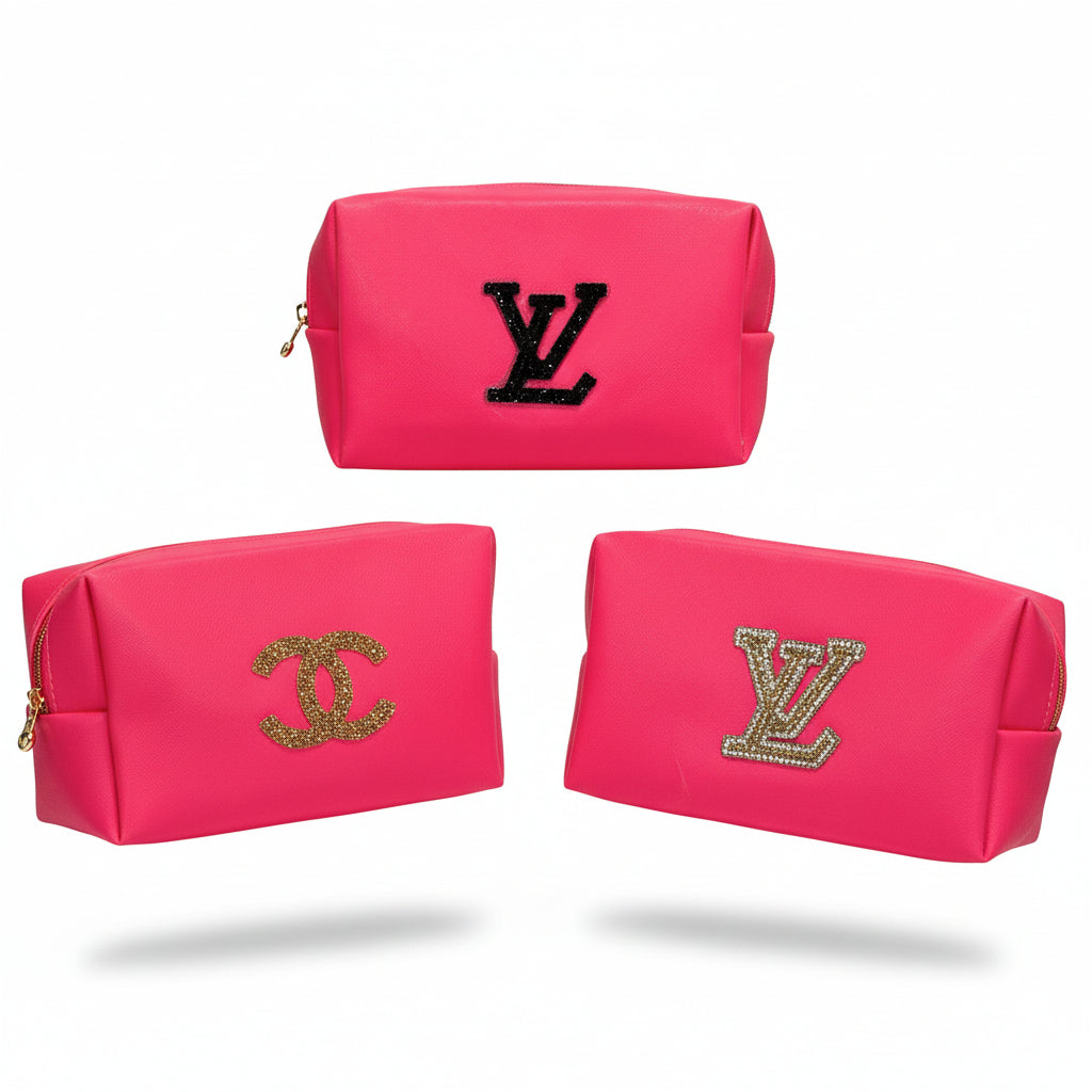 Fuchsia PU Cosmetic Bag with Bling Patch