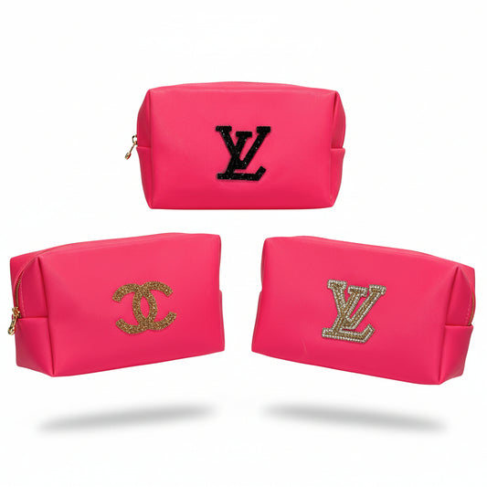 Fuchsia PU Cosmetic Bag with Bling Patch