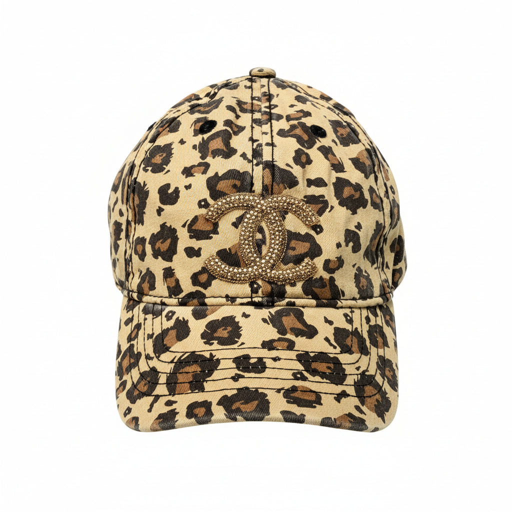 Leopard Rhinestone Icon Distressed Cap