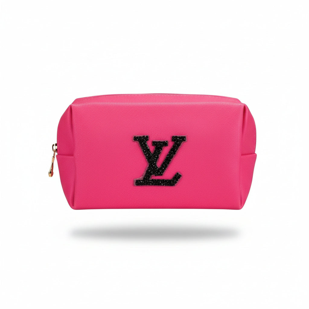 Fuchsia PU Cosmetic Bag with Bling Patch