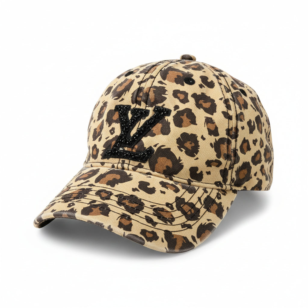 Leopard Rhinestone Icon Distressed Cap